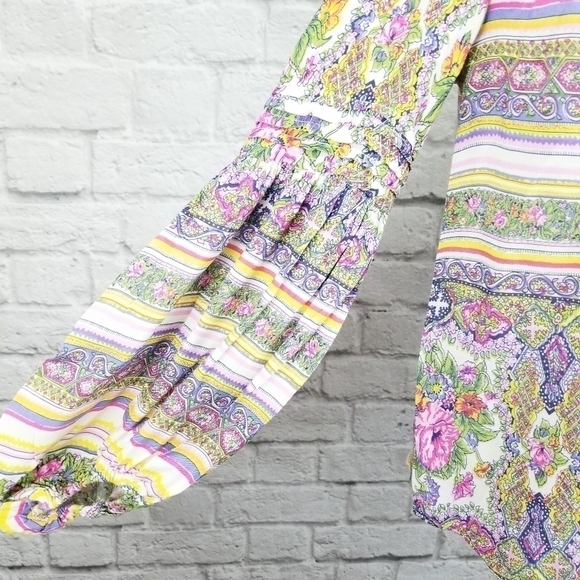 Maeve Anthro Ceresco pastel floral long sleeve v neck top women's size Small - Picture 7 of 9